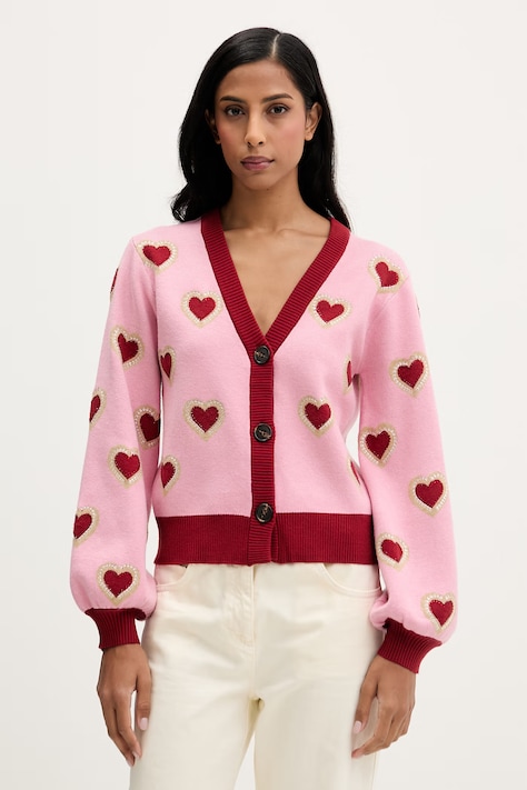 Never Fully Dressed kardigan damski kolor różowy NFDKN812