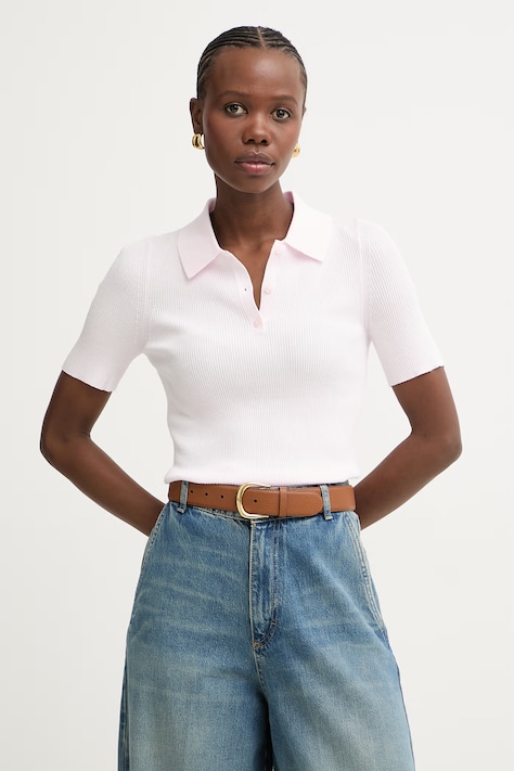 BOSS polo damskie z wiskozy Feskus różowe 50563150