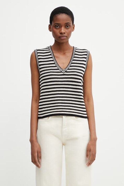 Anine Bing LOWEN SWEATER - BLACK AND IVORY STRIPE bluzka damska z bawełną w paski czarna A.09.11919.MTL81