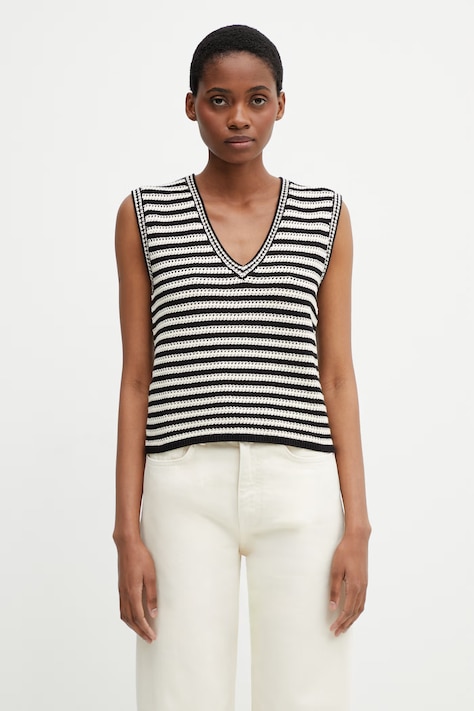 Anine Bing LOWEN SWEATER - BLACK AND IVORY STRIPE bluzka damska z bawełną w paski czarna A.09.11919.MTL81