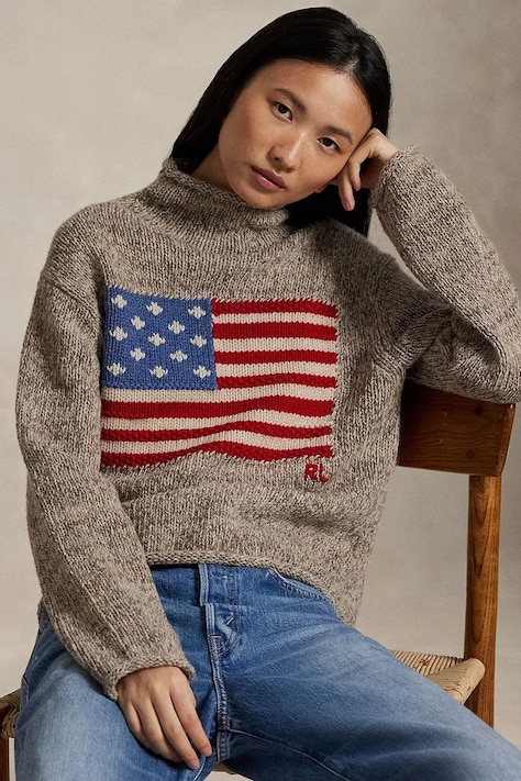 Polo Ralph Lauren półgolf damski z wełną brązowy 211978328