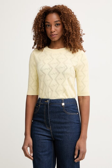 Morgan T-shirt swetrowy damski z wiskozą żółty MIKA