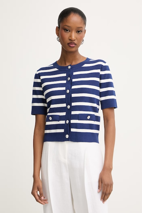 Morgan sweter z krótkim rękawem damski z wiskozą granatowy MLEXI