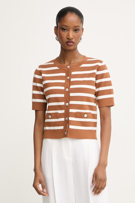 Morgan sweter z krótkim rękawem damski z wiskozą brązowy MLEXI