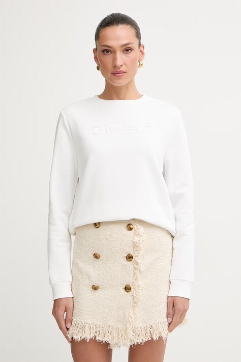 Elisabetta Franchi bluza damska z bawełną beżowa MADE IN ITALY