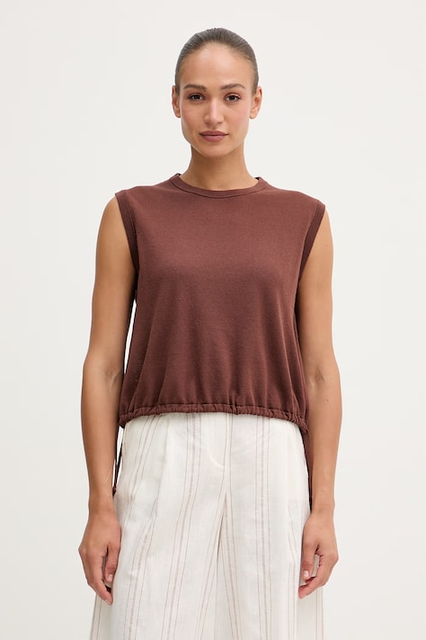 United Colors of Benetton топ жіночий з льоном коричневий 1EKQD10H2