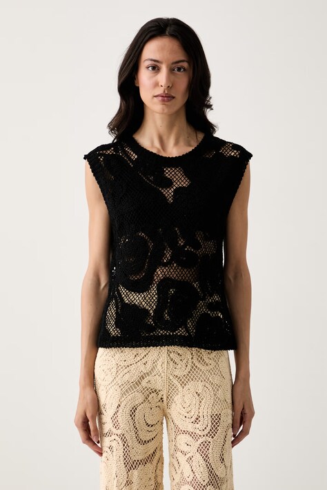 United Colors of Benetton top swetrowy damski ażurowy czarny 1H6GD10H3