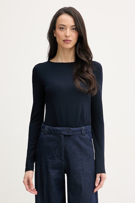 United Colors of Benetton tričko s dlhým rukávom dámske z viskózy tmavomodré 3Z12D10C2