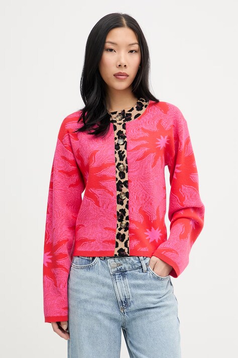 Never Fully Dressed kardigan damski z wiskozą czerwony NFDKN868