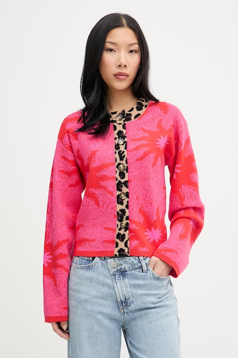 Never Fully Dressed kardigan damski z wiskozą czerwony NFDKN868