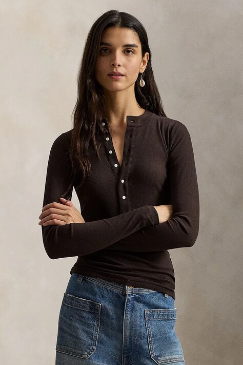 Polo Ralph Lauren longsleeve damski bawełniany brązowy 211A96262