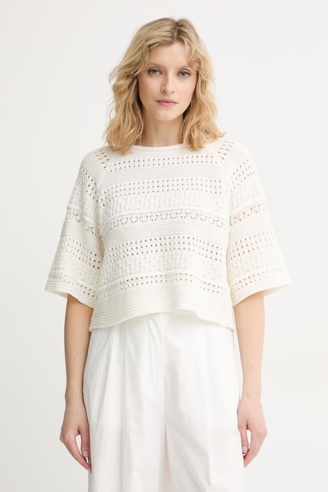 Weekend Max Mara svetr s krátkým rukávem dámský bavlněný béžový 2615361033600