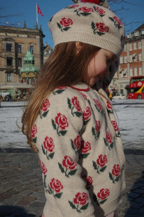 Konges Sløjd kardigan z dodatkiem wełny dziecięcy BELOU KNIT COLLAR CARDIGAN kolor beżowy KS104226