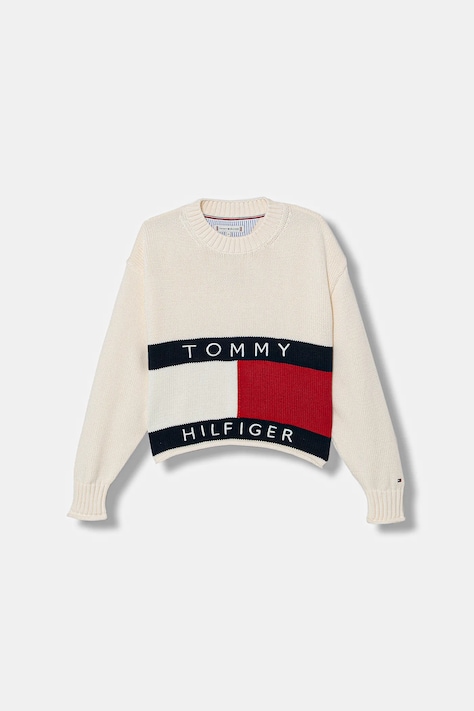 Dětský bavlněný svetr Tommy Hilfiger béžová barva, KG0KG08922