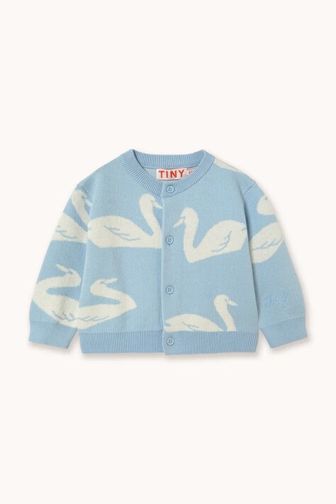 Tinycottons kardigan bawełniany niemowlęcy BIG SWANS BABY CARDIGAN kolor niebieski SS26-383