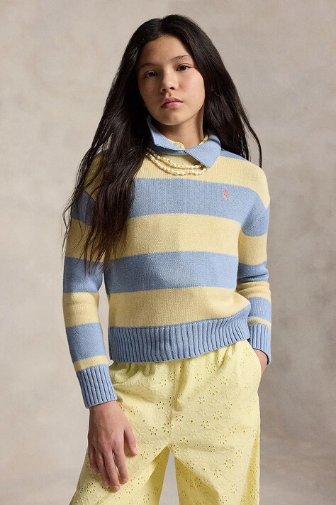 Παιδικό βαμβακερό πουλόβερ Polo Ralph Lauren χρώμα: μπλε, 313A11257001