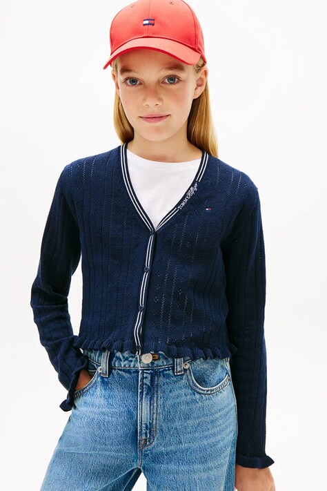 Tommy Hilfiger kardigan dziecięcy bawełniany granatowy KG0KG09361