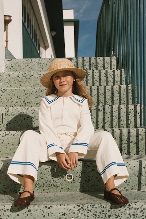 Детский хлопковый свитер Tinycottons SAILOR TINY CARDIGAN цвет бежевый лёгкий SS26-373