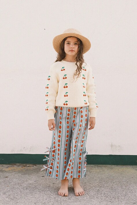 Tinycottons sweter bawełniany dziecięcy MINI CHERRIES SWEATER kolor żółty SS26-387