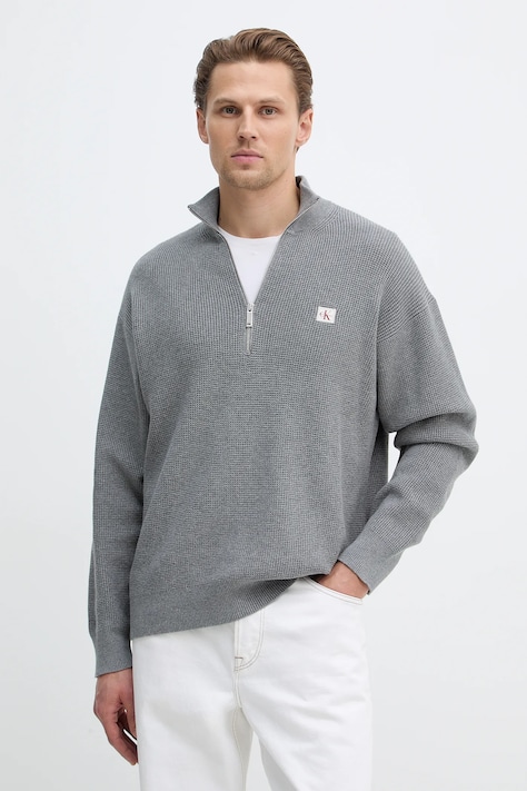 Βαμβακερό πουλόβερ Calvin Klein Jeans ανδρικό, χρώμα: γκρι, LV04RE308G