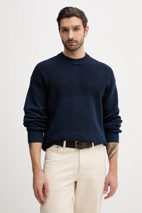 BOSS Orange sweter z dodatkiem wełny Kartney męski kolor granatowy 50555873