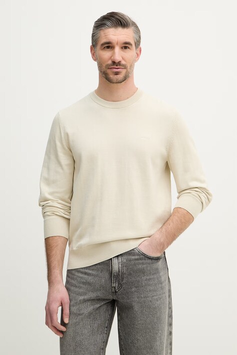 BOSS sweter bawełniany Upacas-L męski kolor biały lekki 50556344