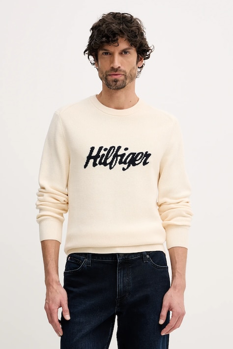 Tommy Hilfiger sweter bawełniany męski kolor beżowy MW0MW41647