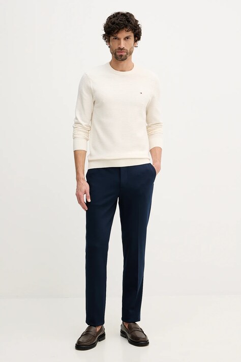 Tommy Hilfiger sweter bawełniany męski kolor beżowy lekki MW0MW41643