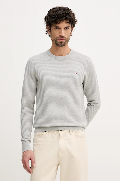 Pamučni pulover Tommy Hilfiger za muškarce, boja: siva, lagane, MW0MW41643