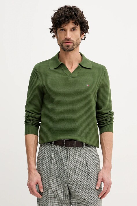 Tommy Hilfiger sweter bawełniany męski kolor zielony lekki MW0MW41644