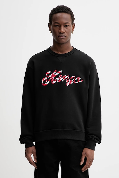 Kenzo bluza bawełniana męska kolor czarny z aplikacją FG55SW2024MJ