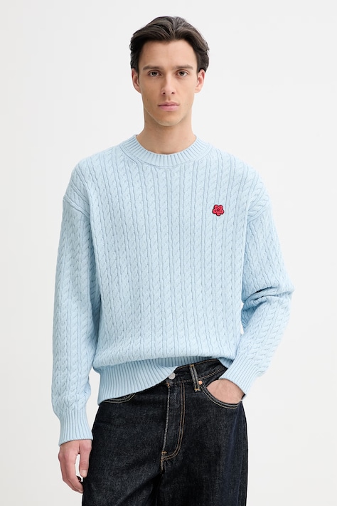 Kenzo sweter z dodatkiem wełny męski kolor niebieski FG55PU7703LK