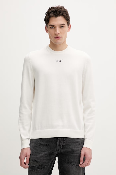 HUGO sweter bawełniany San Cassius-C2 męski kolor beżowy lekki 50553588