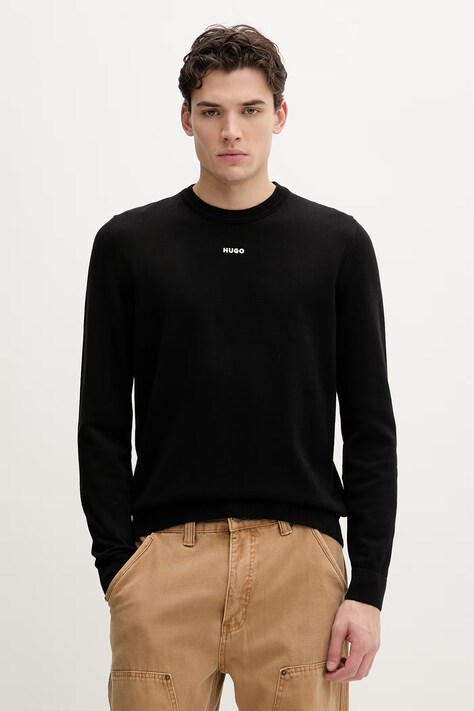 HUGO sweter bawełniany San Cassius-C2 męski kolor czarny lekki 50553588
