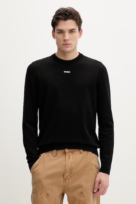 HUGO sweter bawełniany San Cassius-C2 męski kolor czarny lekki 50553588