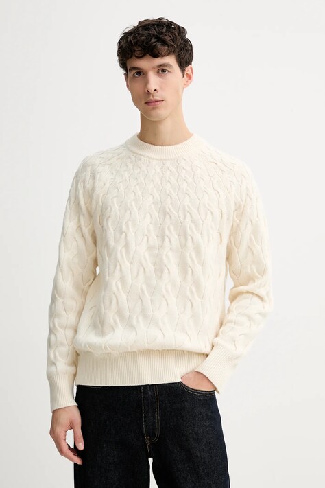 Calvin Klein sweter z dodatkiem wełny męski kolor beżowy LV04LE304G