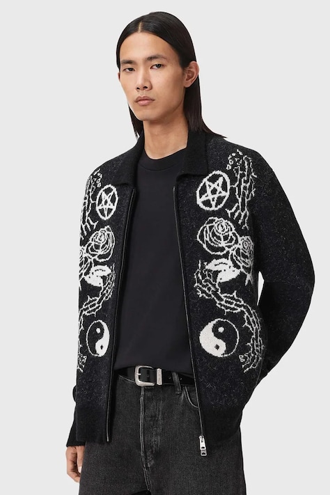 AllSaints kardigan z dodatkiem alpaki męski kolor czarny M056KD