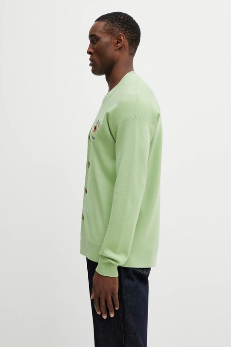 Drôle de Monsieur kardigan wełniany Slogan Rose męski kolor zielony J.CA166.WO007.OL