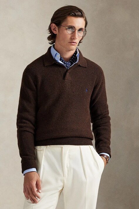 Polo Ralph Lauren sweter z dodatkiem wełny męski kolor brązowy 710979110