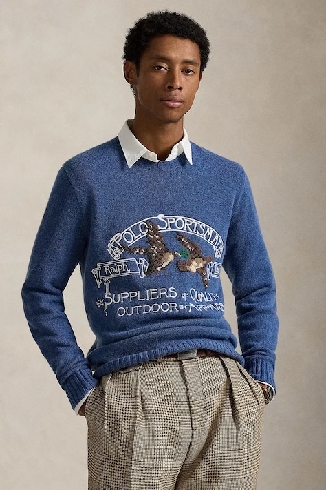 Polo Ralph Lauren sweter z dodatkiem wełny męski kolor niebieski 710P03175