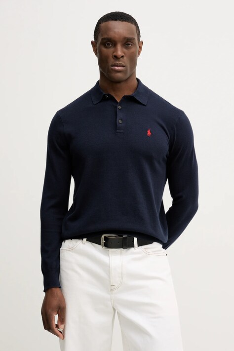 Polo Ralph Lauren sweter bawełniany męski kolor granatowy lekki 710P04446