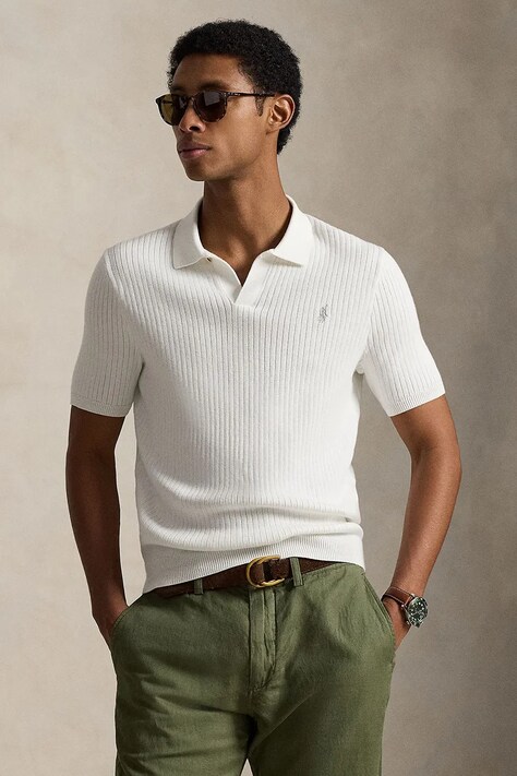 Polo Ralph Lauren sweter bawełniany męski kolor beżowy lekki 710P07774