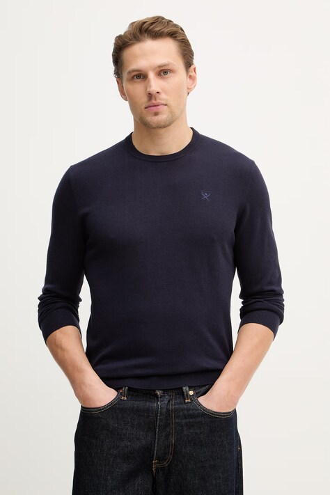 Hackett London sweter z dodatkiem jedwabiu męski kolor granatowy lekki HM7000114