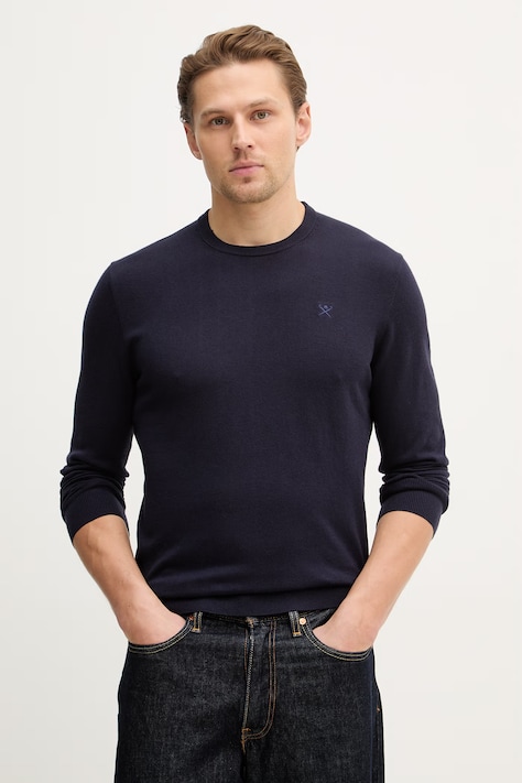 Hackett London sweter z dodatkiem jedwabiu męski kolor granatowy lekki HM7000114