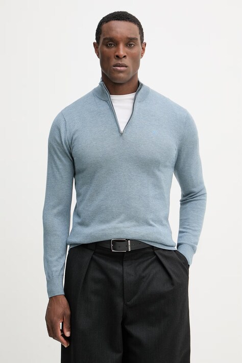 Hackett London sweter z dodatkiem jedwabiu męski kolor niebieski lekki z półgolfem HM7000137