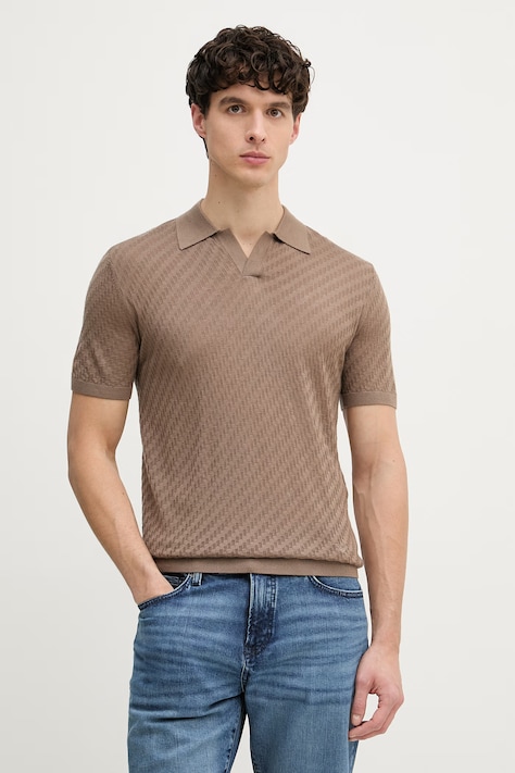 Emporio Armani polo swetrowe męskie z wełną brązowe EM004307 AF24573