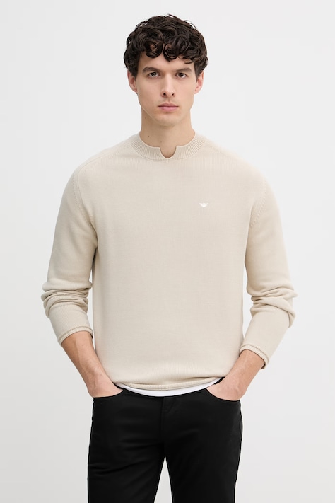 Emporio Armani sweter męski bawełniany beżowy EM005524