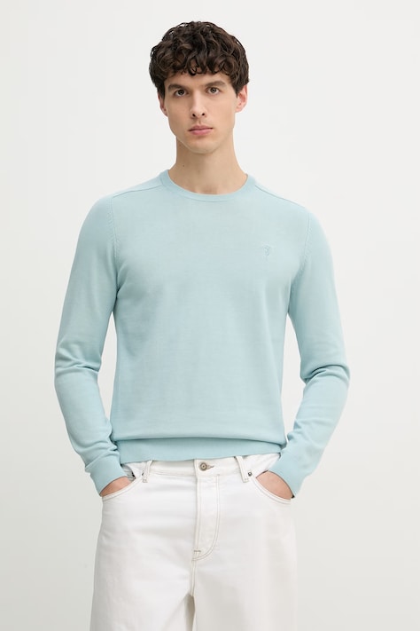Trussardi sweter męski z bawełną turkusowy M0598000064N
