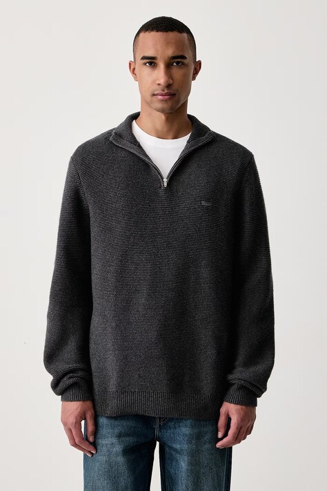 Levi's Svetr pánský s příměsí vlny LIGHTWEIGHT HM QUARTER ZIP šedý 0058U