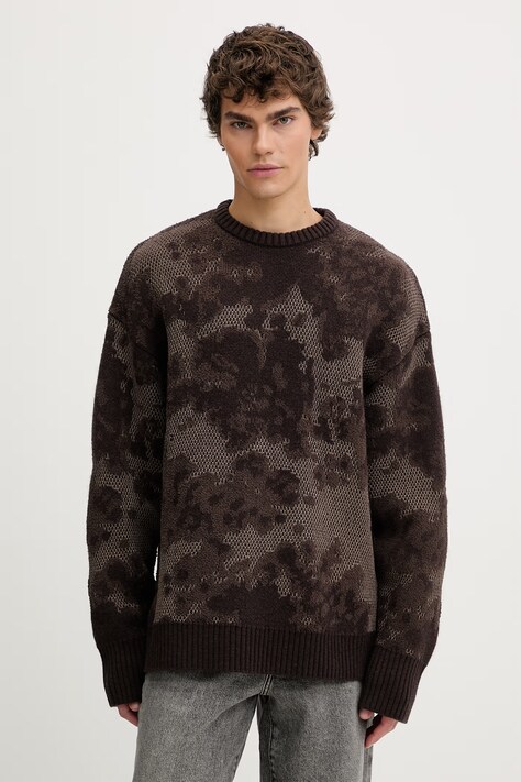 G-Star sweter z dodatkiem wełny Loose jacquard męski kolor brązowy ciepły D27246-E586-H519